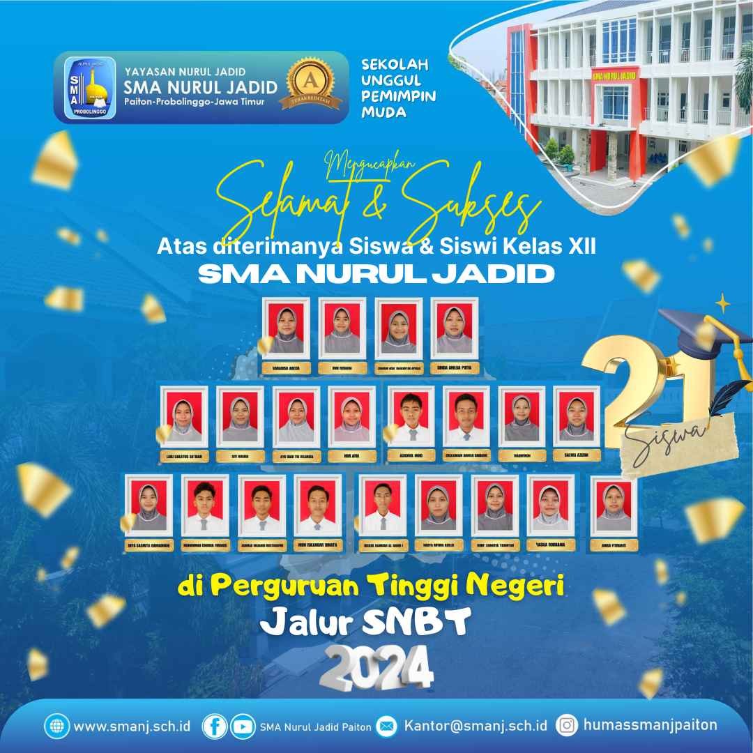 DUA PULUH SATU SISWA SMA NURUL JADID LOLOS SELEKSI  NASIONAL BEBASIS TES 2024