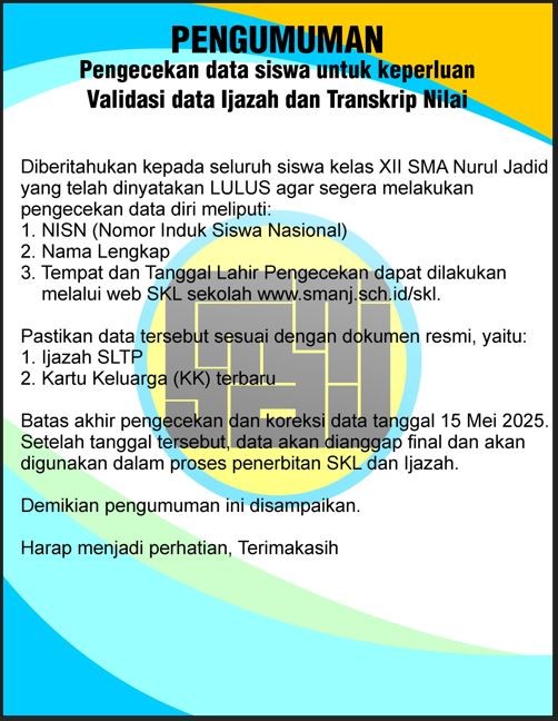 PENGUMUMAN Pengecekan Data Siswa untuk Keperluan Ijazah, dan transkrip Nilai