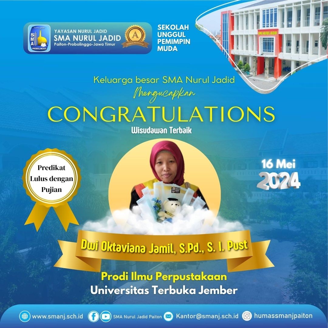 Guru SMA Nurul Jadid Raih Predikat Wisudawan Terbaik