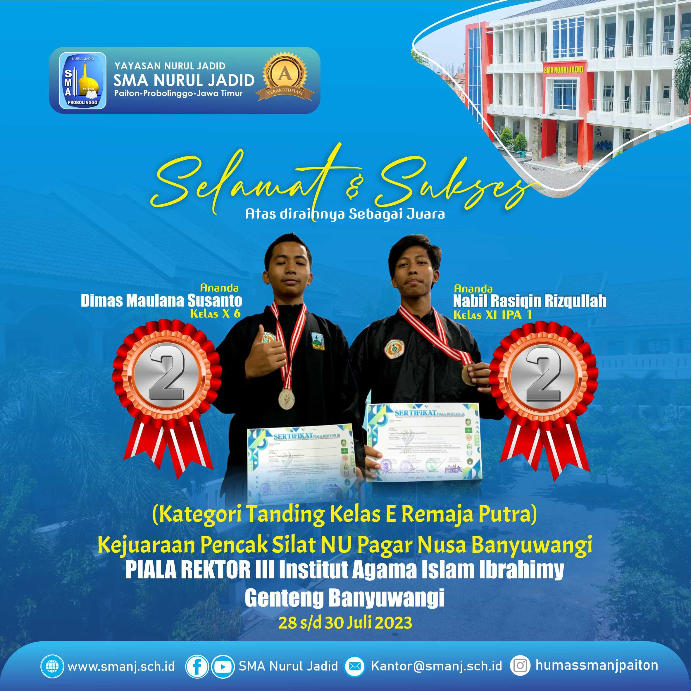 2 Siswa SMA Nurul Jadid Torehkan Prestasi di ajang Pencak Silat