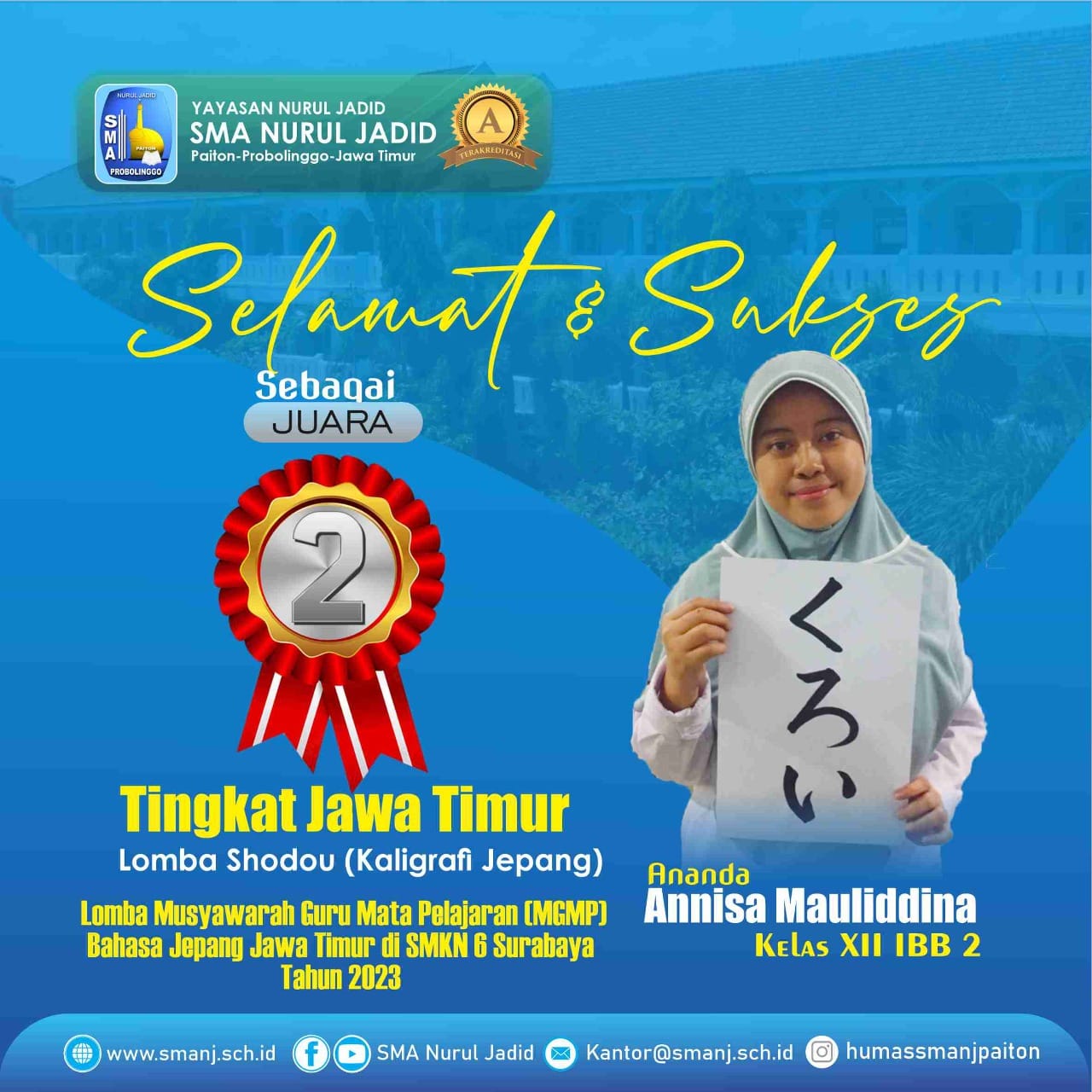 Juara 2 Tingak Jawa Timur Lomba Shodou